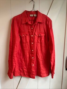 L.L. Bean Coral Button-Down Linen Shirt